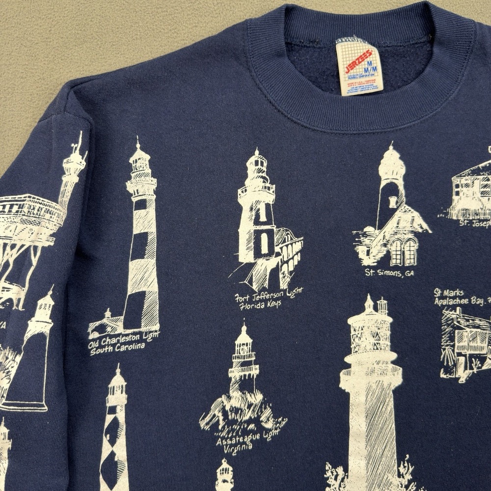 Vintage Michigan Rag Co Lighthouse Sweatshirt Size M All Over Print Crewneck USA - Picture 3 of 15